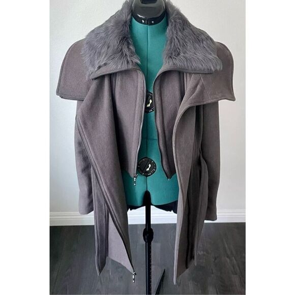 BCBG Victoria Pea Coat Removable Lambskin Hood Jacket - Picture 6 of 10